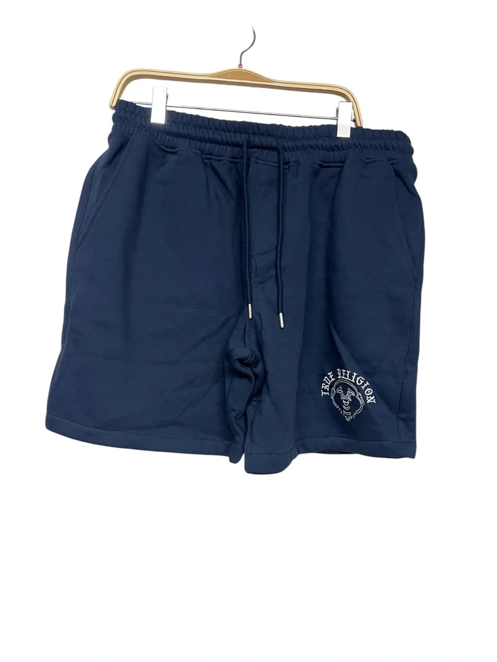 New True Religion Men's Navy Logo Fleece Drawstring Shorts Large
